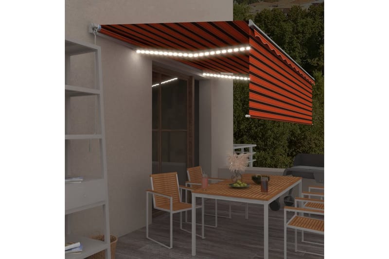 Markis infällbar markis vindsensor rullgardin LED 5x3 m - Orange - Utemöbler - Solskydd - Markiser