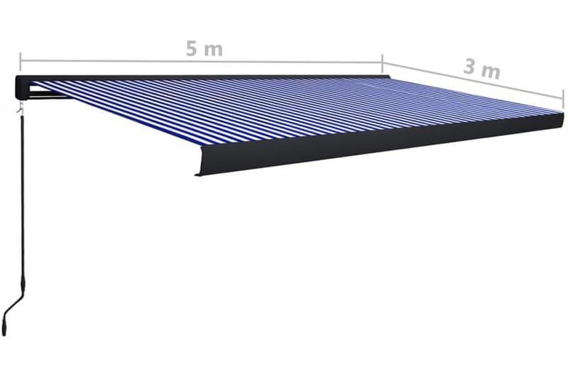Markis manuell 500x300 cm blå och vit - Blå - Utemöbler - Solskydd - Markiser - Fönstermarkis