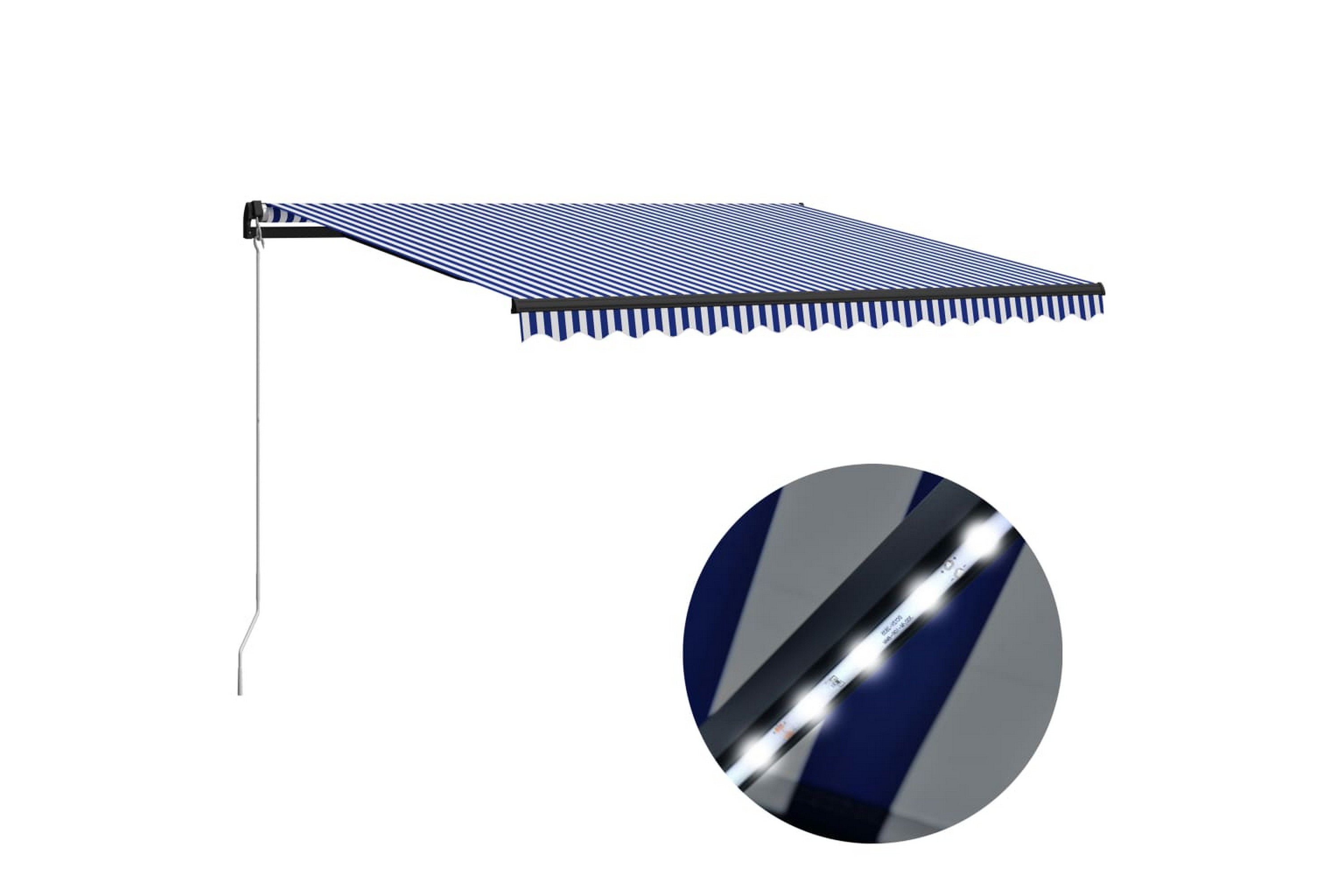 Markis manuellt infällbar med LED 450×300 cm blå och vit – Blå