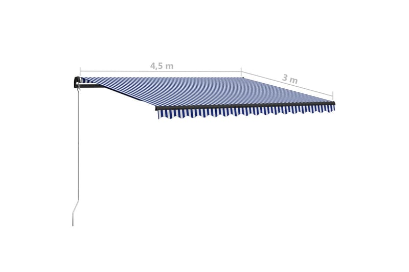 Markis manuellt infällbar med LED 450x300 cm blå och vit - Blå - Utemöbler - Solskydd - Markiser