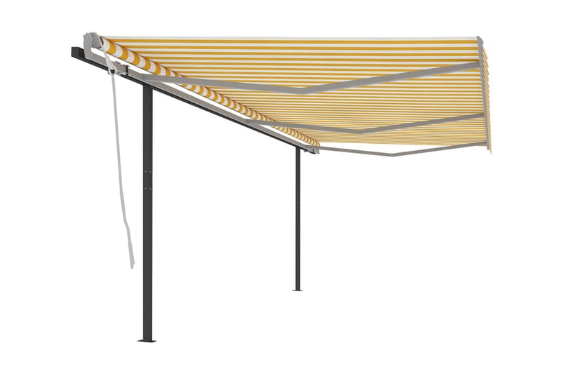 Markis med stolpar automatiskt infällbar 6x3 m gul och vit - Gul - Utemöbler - Solskydd - Markiser