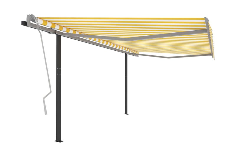 Markis med stolpar manuellt infällbar 4,5x3,5 m gul och vit - Gul - Utemöbler - Solskydd - Markiser