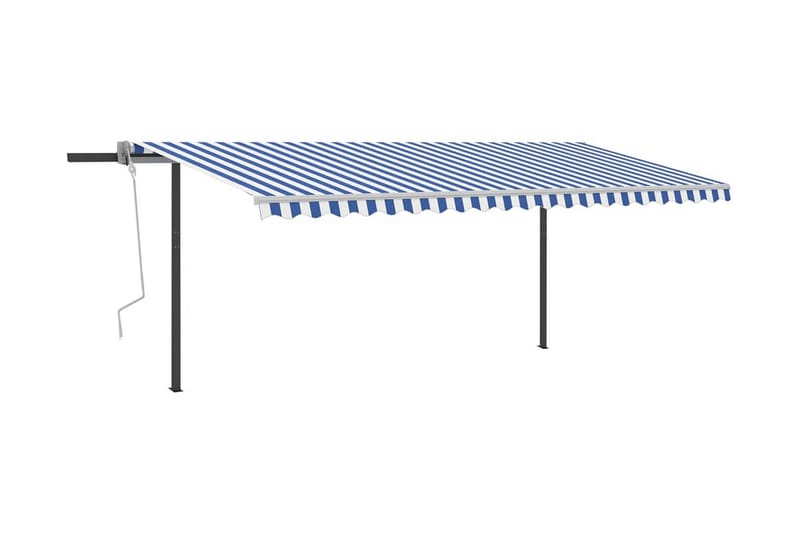 Markis med stolpar manuellt infällbar 5x3 m blå och vit - Blå - Utemöbler - Solskydd - Markiser