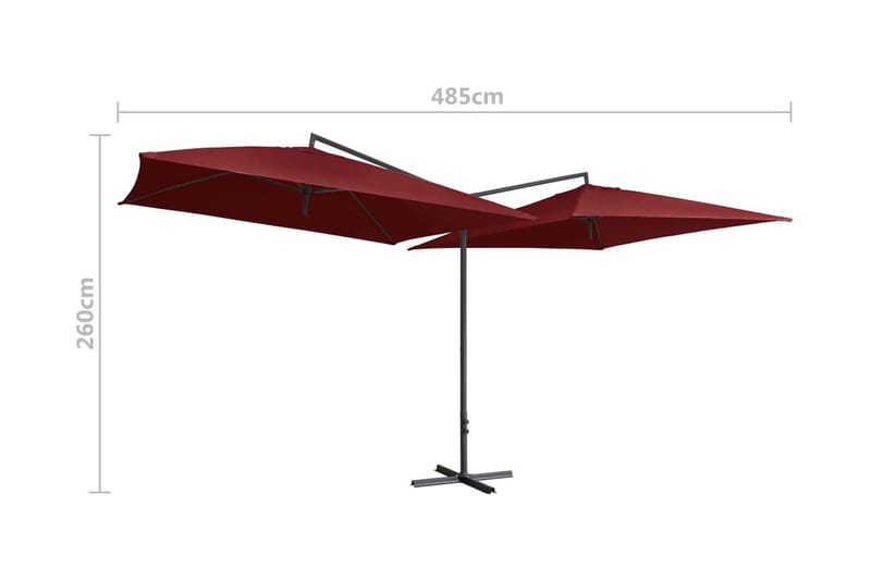 Dubbelt parasoll med stålstång 250x250 cm vinröd - Röd - Utemöbler - Solskydd - Parasoll