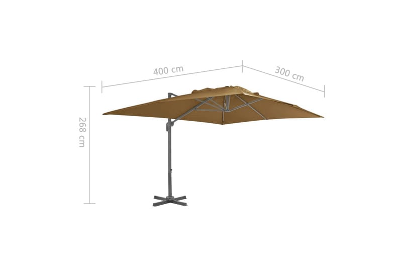 Frihängande parasoll med aluminiumstång taupe 400x300 cm - Taupe - Utemöbler - Solskydd - Parasoll - Hängparasoll