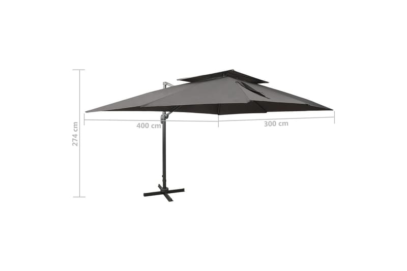 Frihängande parasoll med ventilation antracit 400x300 cm - Grå - Utemöbler - Solskydd - Parasoll - Hängparasoll