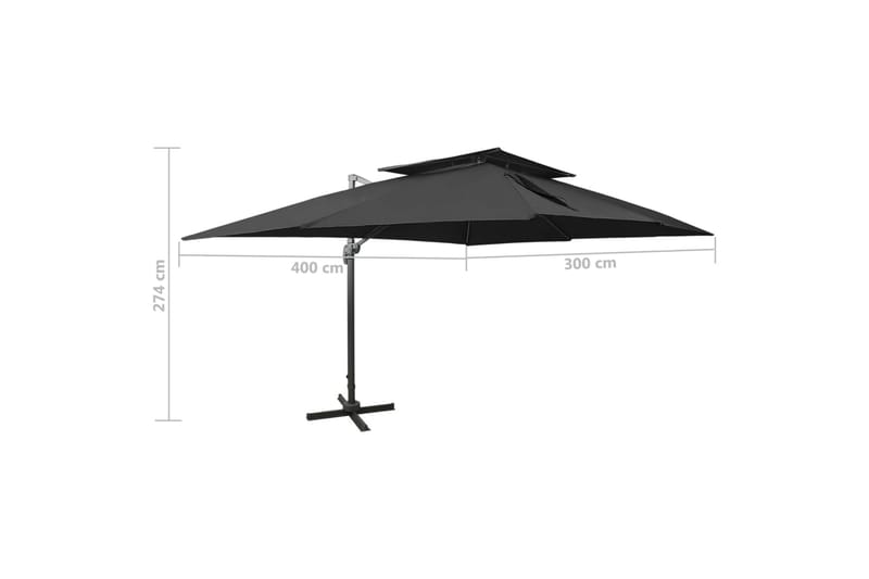 Frihängande parasoll med ventilation svart 400x300 cm - Svart - Utemöbler - Solskydd - Parasoll - Hängparasoll