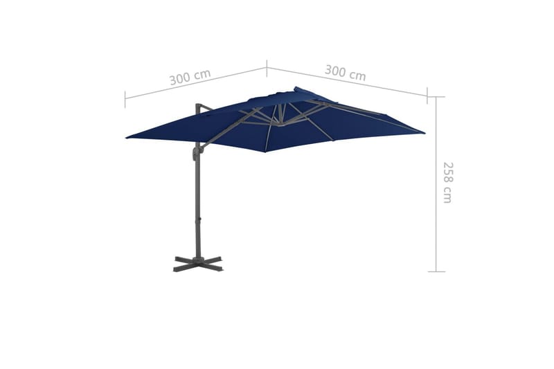 Frihängande parasoll med aluminiumstång 3x3 m azurblå - Blå - Utemöbler - Solskydd - Parasoll - Hängparasoll