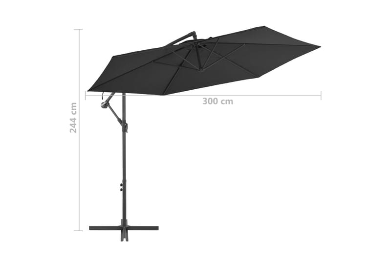 Frihängande parasoll med aluminiumstång 300 cm svart - Svart - Utemöbler - Solskydd - Parasoll - Hängparasoll