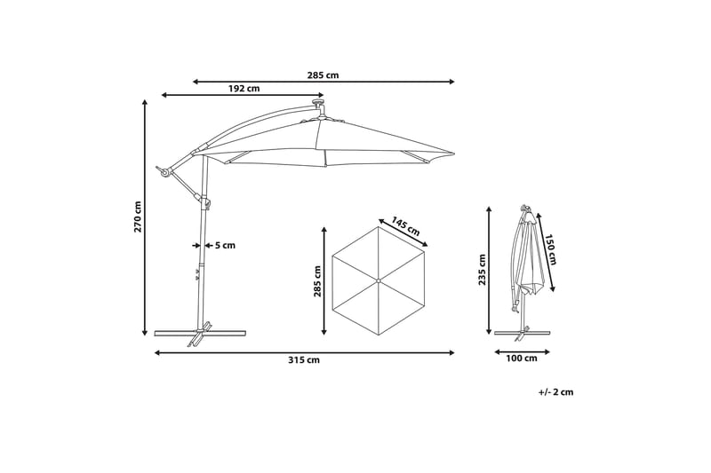 MONTOITO Parasoll 285 cm med LED-belysning Grå - Utemöbler - Solskydd - Parasoll