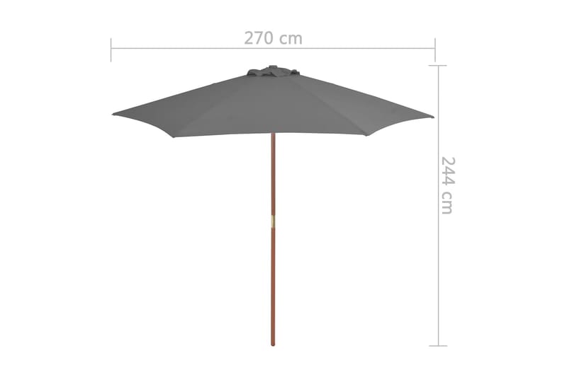 Trädgårdsparasoll med trästång 270 cm antracit - Grå - Utemöbler - Solskydd - Parasoll