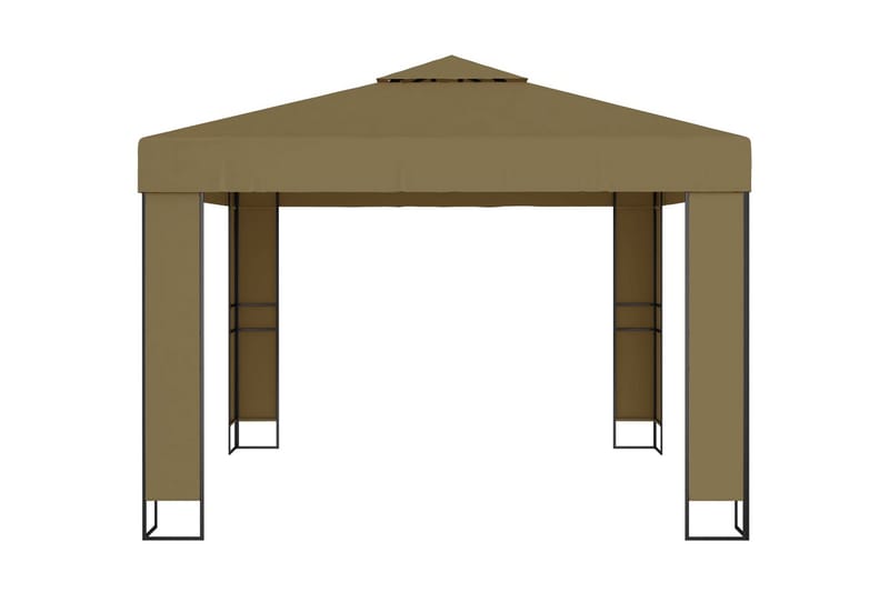 Paviljong dubbla tak och ljusslinga LED 3x3x2,7 m taupe - Brun - Utemöbler - Solskydd - Paviljonger - Komplett paviljong