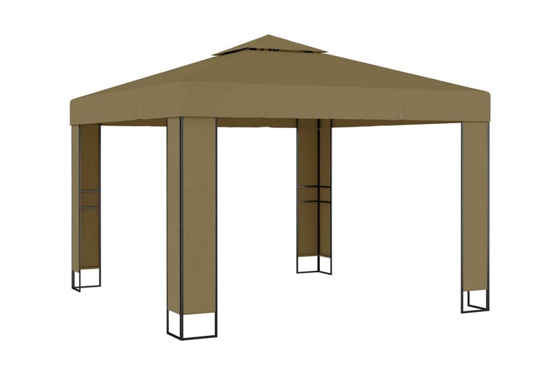 Paviljong dubbla tak och ljusslinga LED 3x3x2,7 m taupe - Brun - Utemöbler - Solskydd - Paviljonger - Komplett paviljong