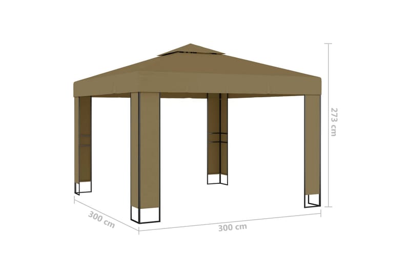 Paviljong dubbla tak och ljusslinga LED 3x3x2,7 m taupe - Brun - Utemöbler - Solskydd - Paviljonger - Komplett paviljong