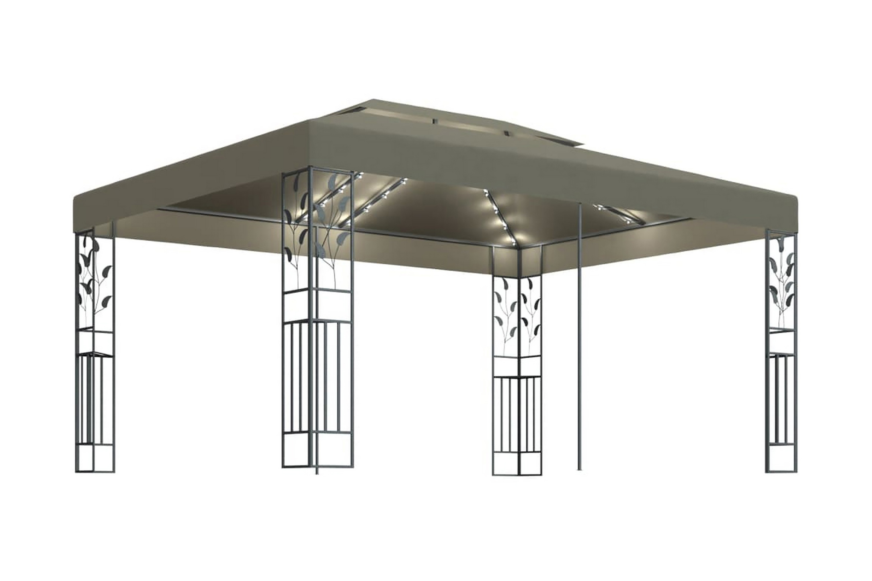 Paviljong dubbla tak och ljusslinga LED 3×4 m taupe – Brun