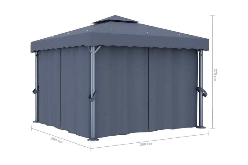 Paviljong med draperi 3x3 m antracit aluminium - Grå - Utemöbler - Solskydd - Paviljonger - Komplett paviljong