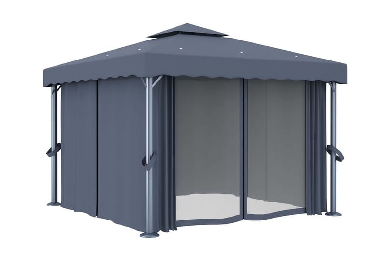 Paviljong med draperi 3x3 m antracit aluminium - Grå - Utemöbler - Solskydd - Paviljonger - Komplett paviljong