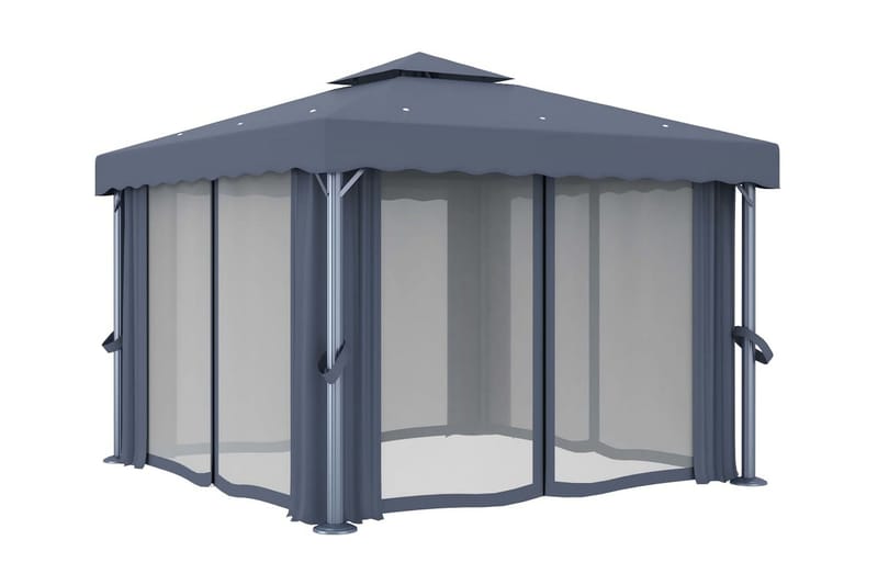 Paviljong med draperi 3x3 m antracit aluminium - Grå - Utemöbler - Solskydd - Paviljonger - Komplett paviljong