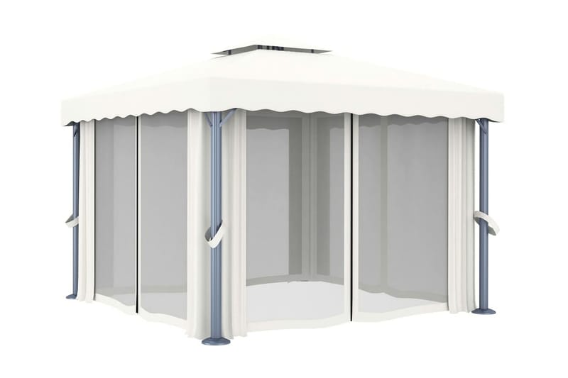 Paviljong med draperi 3x3 m gräddvit aluminium - Vit - Utemöbler - Solskydd - Paviljonger - Komplett paviljong