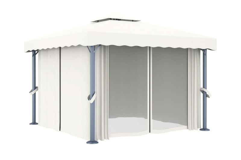 Paviljong med draperi 3x3 m gräddvit aluminium - Vit - Utemöbler - Solskydd - Paviljonger - Komplett paviljong