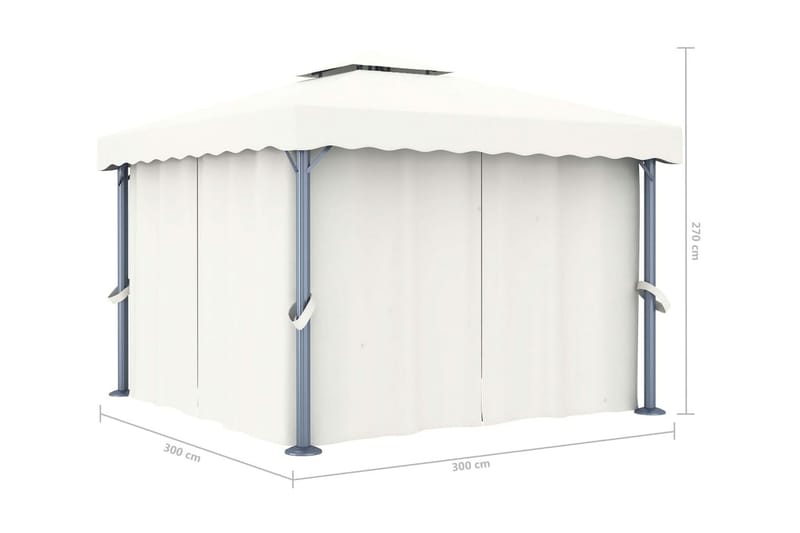 Paviljong med draperi 3x3 m gräddvit aluminium - Vit - Utemöbler - Solskydd - Paviljonger - Komplett paviljong