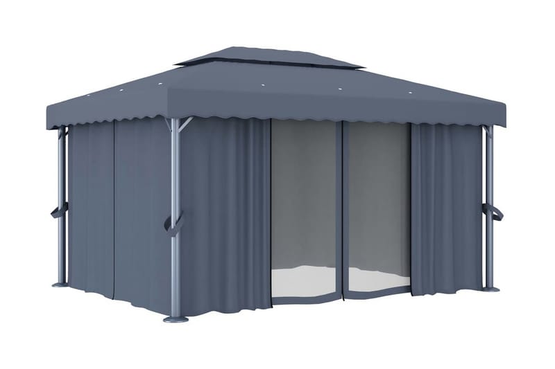 Paviljong med draperi 4x3 m antracit aluminium - Grå - Utemöbler - Solskydd - Paviljonger - Komplett paviljong