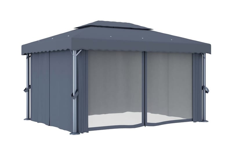 Paviljong med draperi 4x3 m antracit aluminium - Grå - Utemöbler - Solskydd - Paviljonger - Komplett paviljong