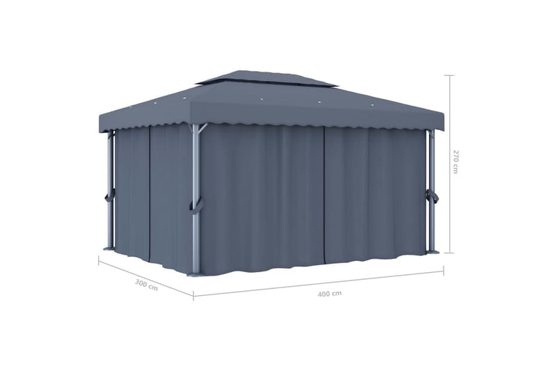 Paviljong med draperi 4x3 m antracit aluminium - Grå - Utemöbler - Solskydd - Paviljonger - Komplett paviljong