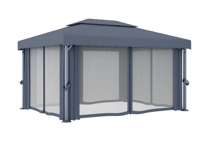 Paviljong med draperi 4x3 m antracit aluminium - Grå - Utemöbler - Solskydd - Paviljonger - Komplett paviljong