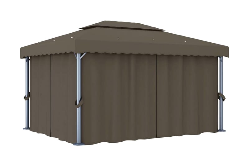 Paviljong med draperi 4x3 m taupe aluminium - Brun - Utemöbler - Solskydd - Paviljonger - Komplett paviljong