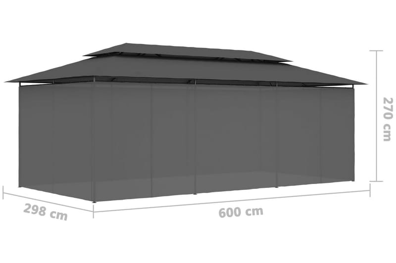 Paviljong med draperier 600x298x270 cm antracit - Grå - Komplett paviljong