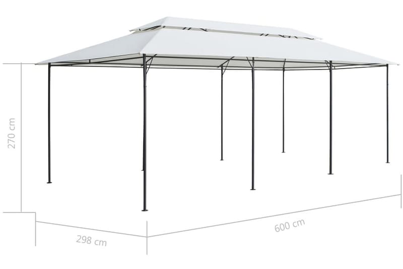 Paviljong med draperier 600x298x270 cm vit 180g/m² - Vit - Utemöbler - Solskydd - Paviljonger - Komplett paviljong