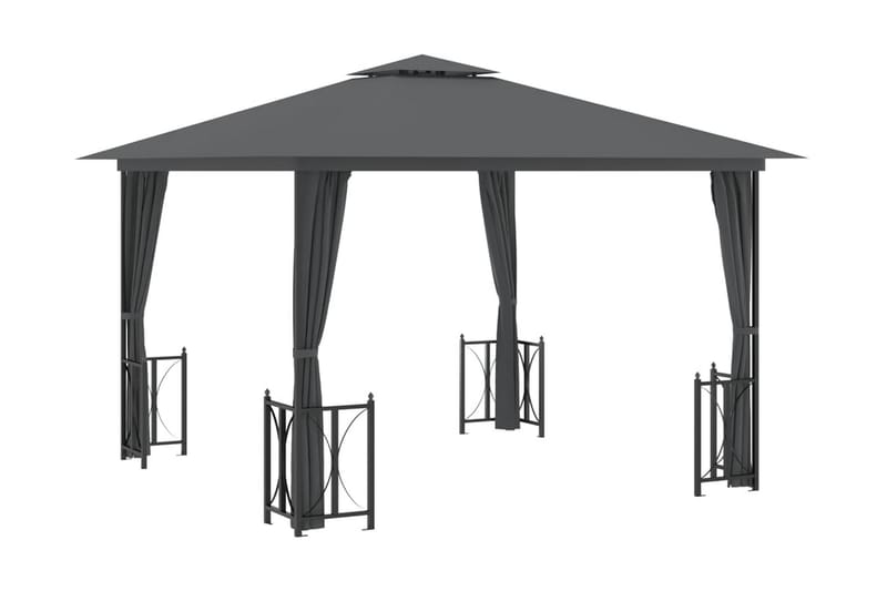 Paviljong med draperier och dubbelt tak 3x3 m antracit - Antracit - Utemöbler - Solskydd - Paviljonger - Komplett paviljong