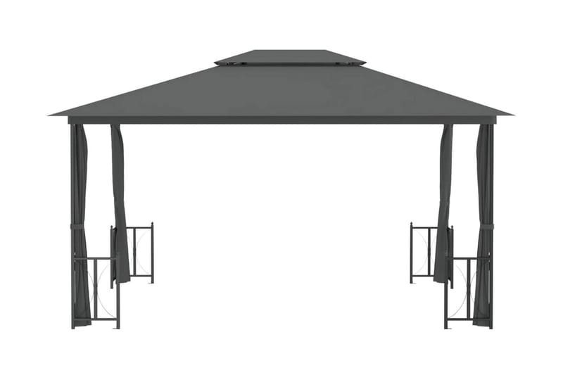 Paviljong med draperier och dubbelt tak 3x4 m antracit - Antracit - Utemöbler - Solskydd - Paviljonger - Komplett paviljong