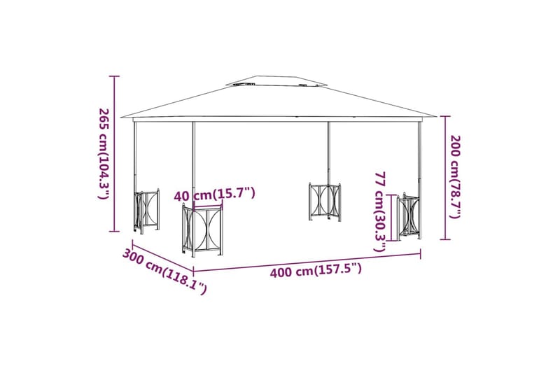 Paviljong med draperier och dubbelt tak 3x4 m taupe - Taupe - Utemöbler - Solskydd - Paviljonger - Komplett paviljong