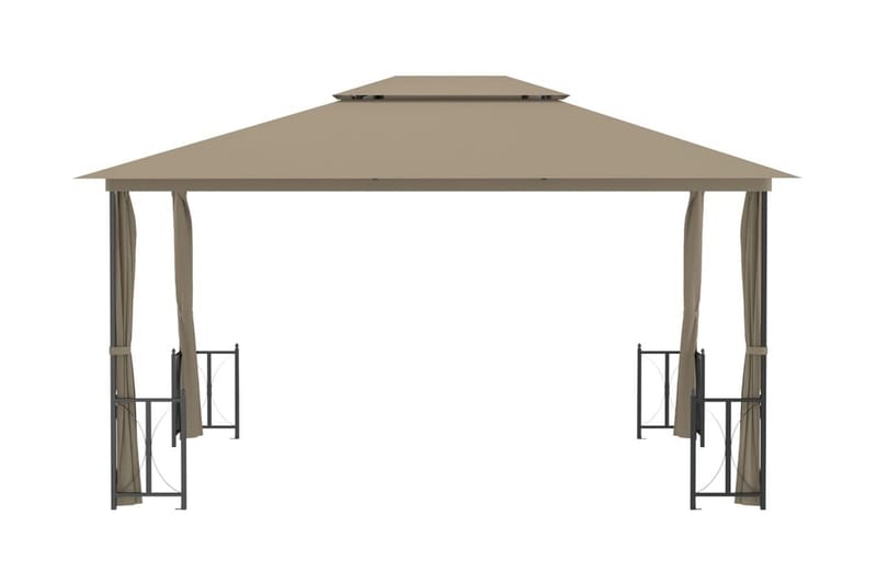 Paviljong med draperier och dubbelt tak 3x4 m taupe - Taupe - Utemöbler - Solskydd - Paviljonger - Komplett paviljong