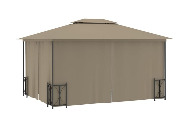 Paviljong med draperier och dubbelt tak 3x4 m taupe - Taupe - Utemöbler - Solskydd - Paviljonger - Komplett paviljong