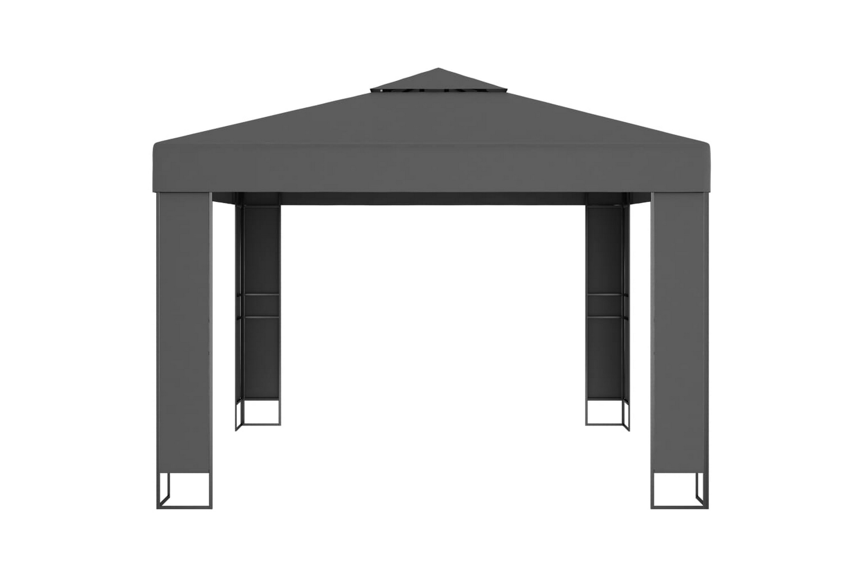 Paviljong med dubbeltak och ljusslinga LED 3×3 m antracit – Grå