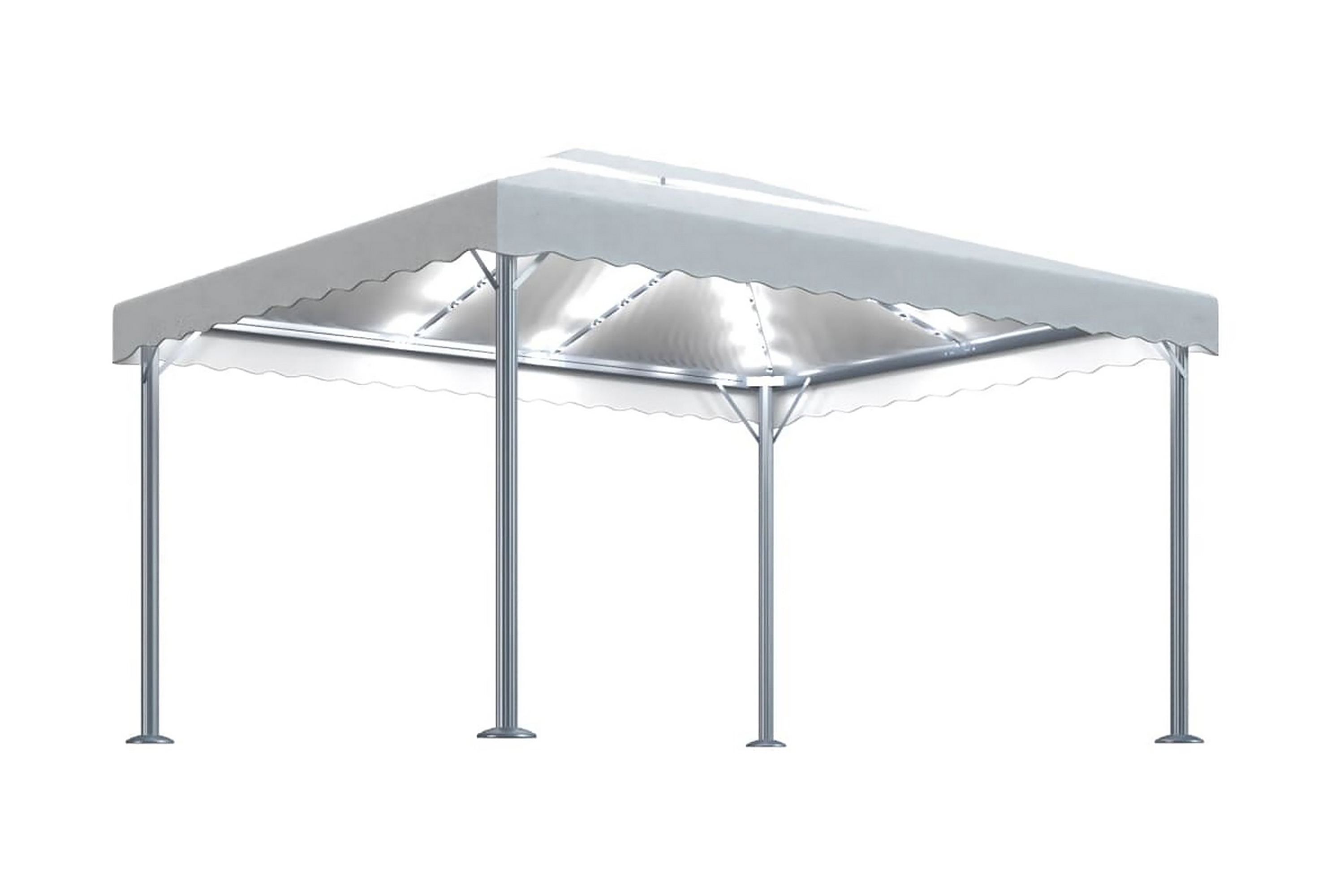 Paviljong med ljusslinga LED 400×300 cm gräddvit aluminium – Vit