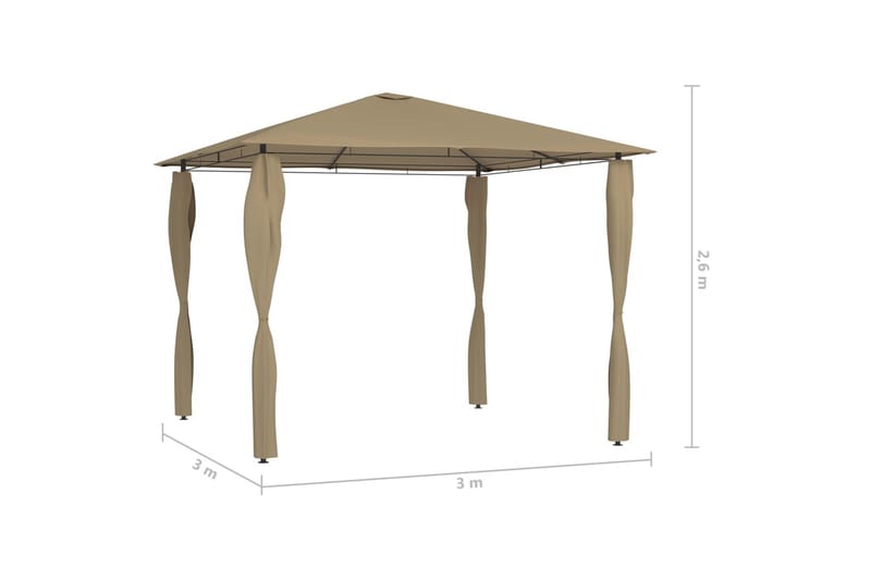 Paviljong med stolpar 3x3x2,6 m taupe 160 g/m² - Brun - Utemöbler - Solskydd - Paviljonger - Komplett paviljong