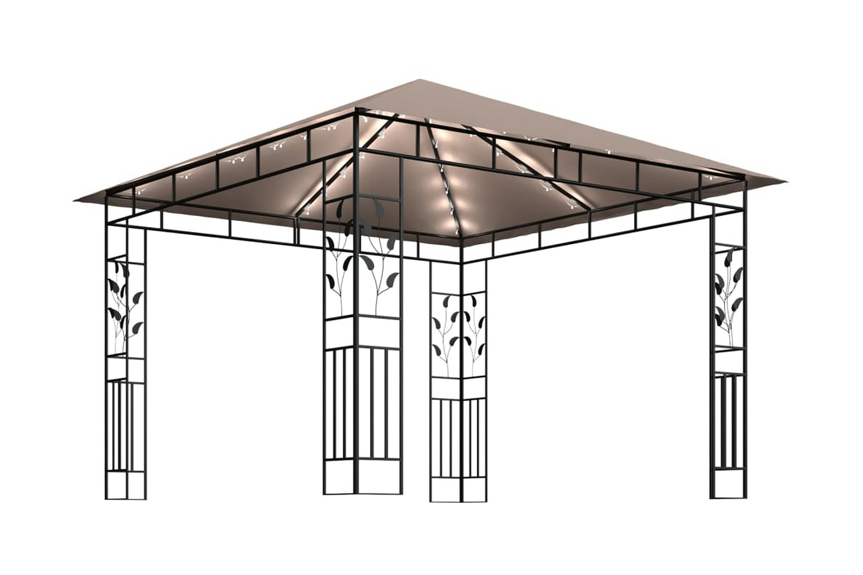 Paviljong myggnät och ljusslinga LED 3x3x2,73 m taupe 180 g/ – Brun