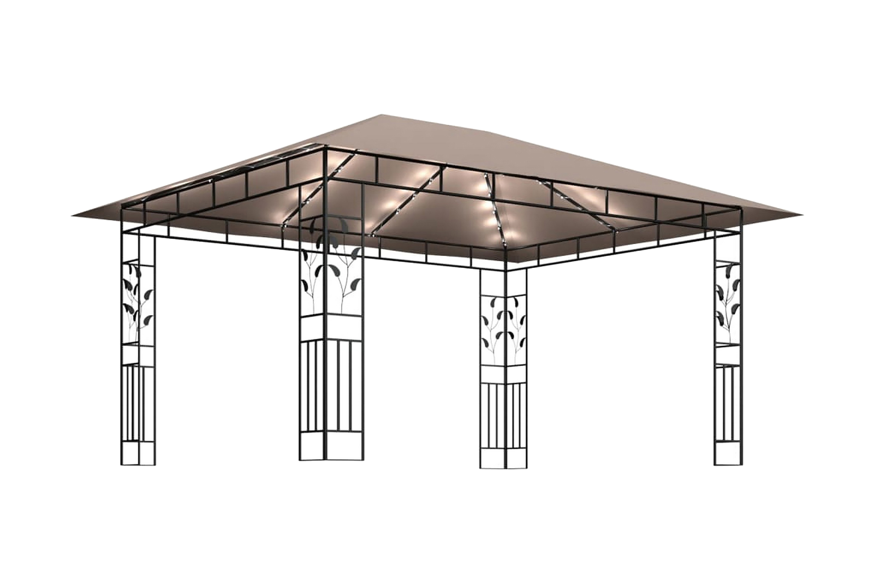 Paviljong myggnät och ljusslinga LED 4x3x2,73 m taupe 180 g/ – Brun