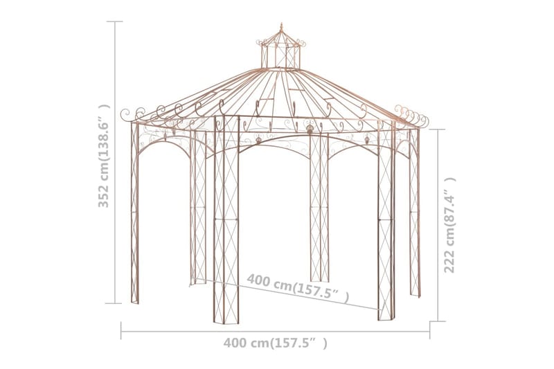Trädgårdspaviljong antikbrun 4 m järn - Brun - Utemöbler - Solskydd - Paviljonger - Komplett paviljong