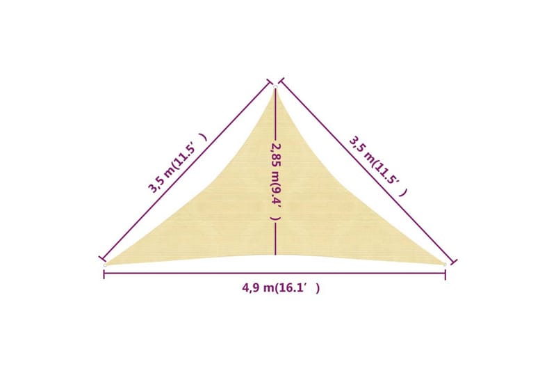 Solsegel 160 g/m² beige 3,5x3,5x4,9 m HDPE - Beige - Utemöbler - Solskydd - Solsegel