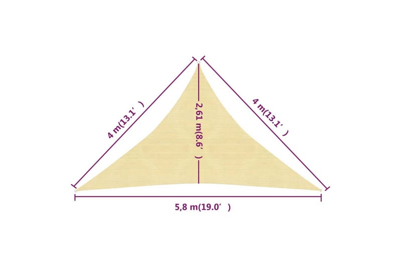 Solsegel 160 g/m² beige 4x4x5,8 m HDPE - Beige - Utemöbler - Solskydd - Solsegel