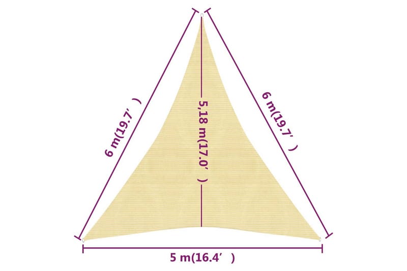 Solsegel 160 g/m² beige 5x6x6 m HDPE - Beige - Utemöbler - Solskydd - Solsegel