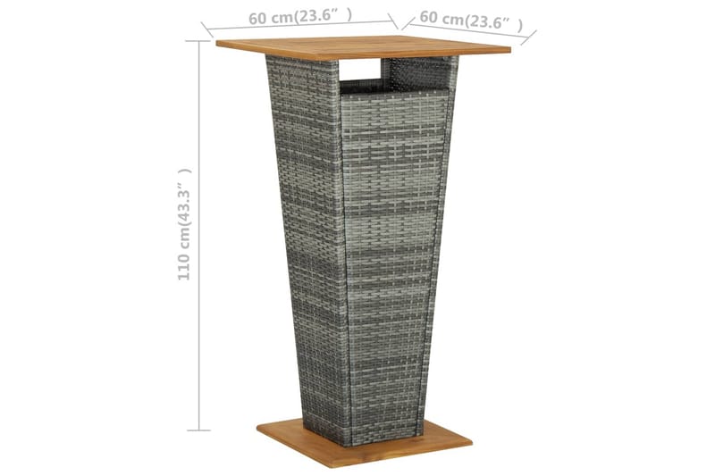 Barbord grå 60x60x110 cm konstrotting och massivt akaciaträ - Grå - Barbord utomhus