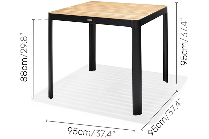 PORTALS Utebord 95 cm Svart/Teak - Utemöbler - Trädgårdsbord & Utebord - Matbord ute