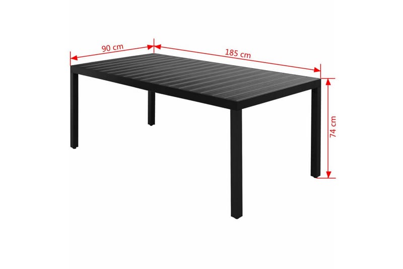 Trädgårdsbord svart 185x90x74 cm aluminium och WPC - Svart - Utemöbler - Trädgårdsbord & Utebord - Matbord ute