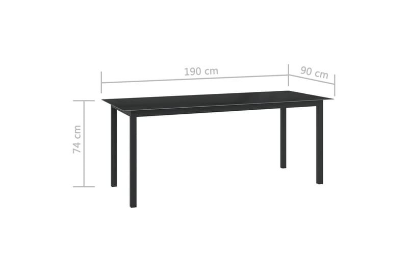 Trädgårdsbord svart 190x90x74 cm aluminium och glas - Svart - Utemöbler - Trädgårdsbord & Utebord - Matbord ute